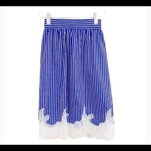Zara Blue & White Striped Skirt w/ White Lace Hem